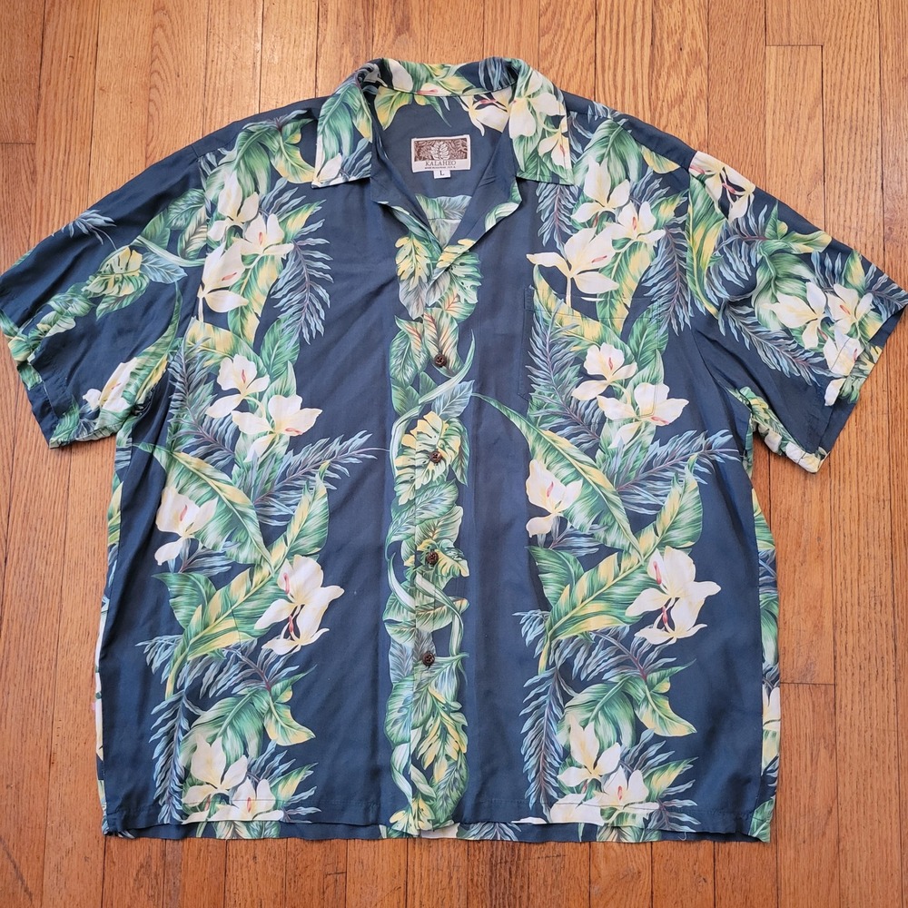 Kalaheo Floral‎ Aloha Shirt L Made in Hawaii Tropical Summer Vacation Beach